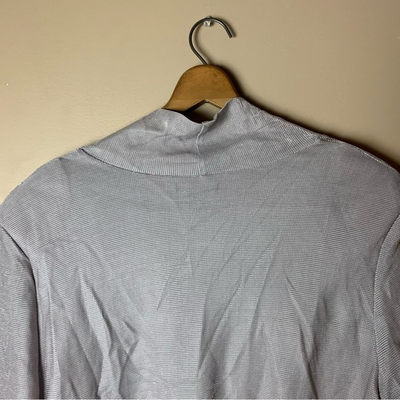 [H&M] Gray Metallic Silver Open Front 3/4 Sleeve Padded Shoulder Blazer - Picture 8 of 8